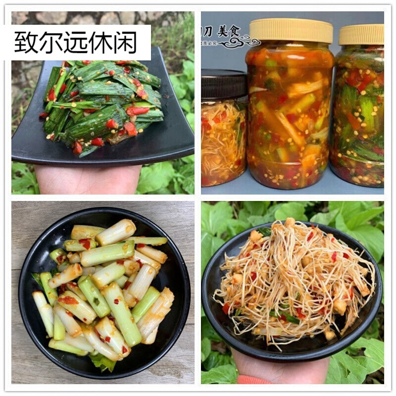 香辣大蒜须辣椒酱大蒜叶大蒜苗大蒜根杆开胃小菜食下饭菜零食 组合