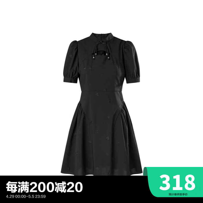 太平鸟【商场同款】太平鸟女装秋季新款新中式连衣裙A1FAD3309 黑色 M