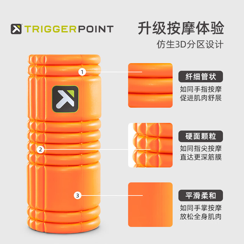 TRIGGERPOINT进口泡沫轴肌肉放松滚轴轮狼牙棒瘦小腿筋膜按摩棒运动健身瑜伽柱 橙色【约33cm空心款/软硬适中】