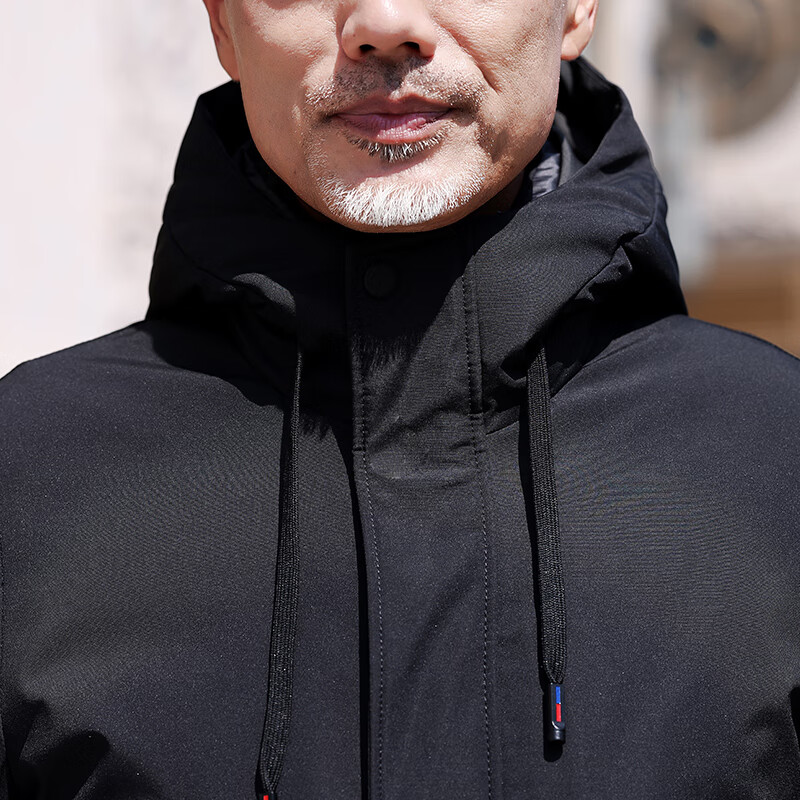 罗蒙活里活面中长款连帽羽绒服男士冬季中老年可脱卸内胆加厚爸爸装 黑色 M 170 尺码偏小（适合80-110斤）