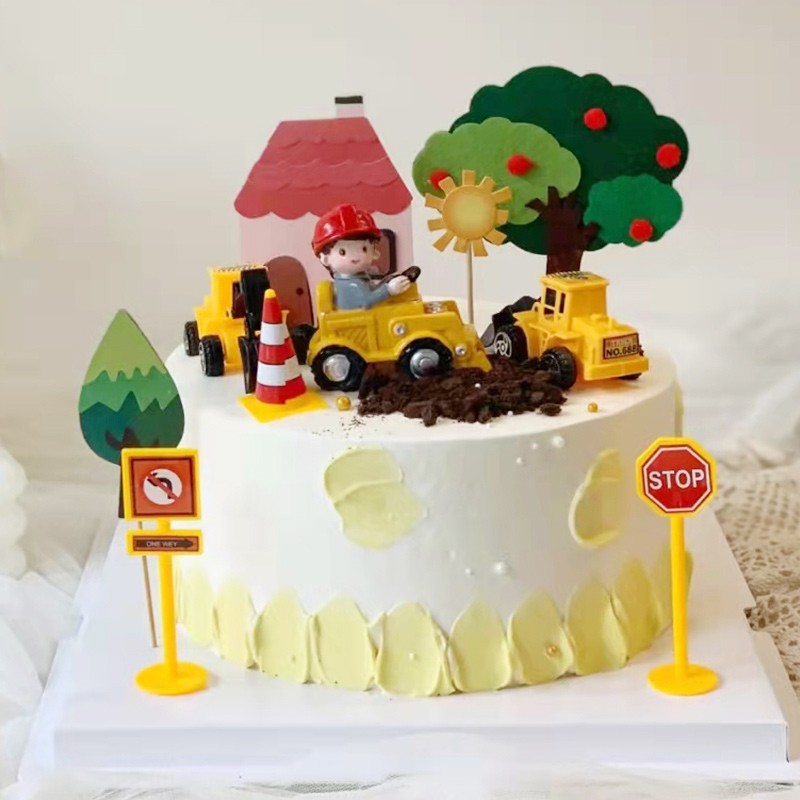 芙瑞多 儿童挖掘机生日蛋糕全国同城配送网红男孩女孩周岁百天卡通 挖