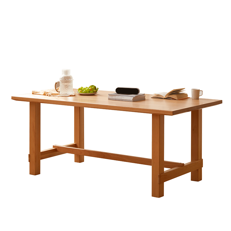 香木语 实木餐桌家用原木大板桌客厅日式榉木饭桌大笨桌工作台书法长书桌 原木色1.8m