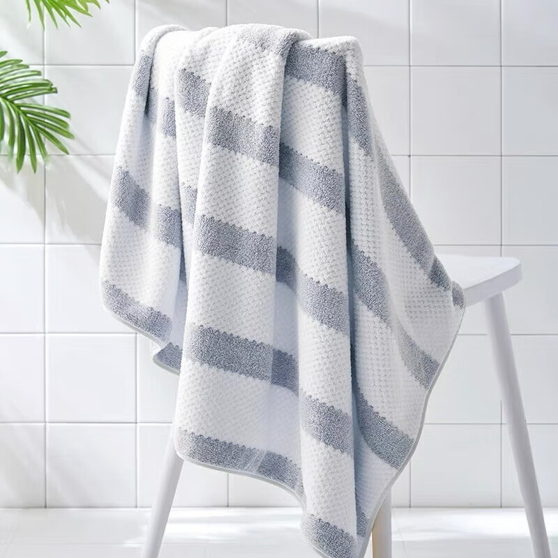三利家用吸水速干成人男女大毛巾加大柔软裹巾条纹简约不掉易毛浴巾 灰色 275g