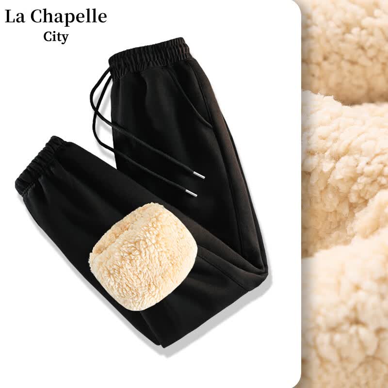 La Chapelle City拉夏贝尔黑色裤子女加绒加厚秋冬季2023新款羊羔绒休闲运动束脚裤 黑-纯色 L怎么看?