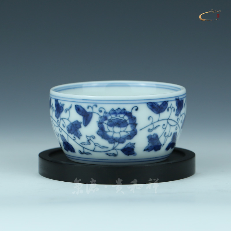 贵和祥 手绘青花瓷复古手绘图案缸杯茶杯茶具主人杯 青花缠枝荷花缸杯