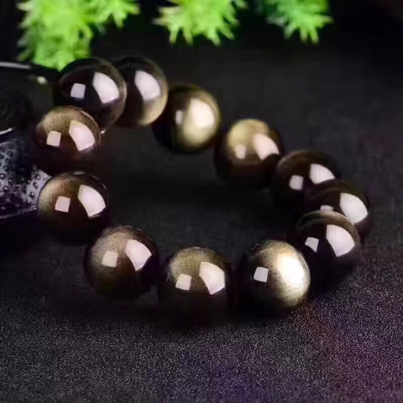 xcl精品金曜石手链黑手串男女情侣水晶双金猫眼石霸气礼物特 男款14mm