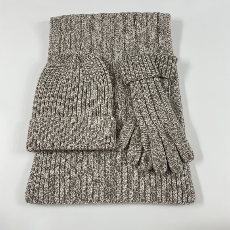 誠一集手套帽子围巾三件套男士围巾礼盒 毛线帽子围巾男保暖手套冬季 黑灰色 三件套