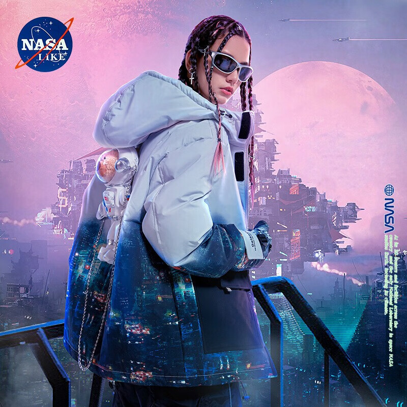 nasa like官方潮牌羽绒服男女冬季宇航员太空小熊冬装中长款装渐变