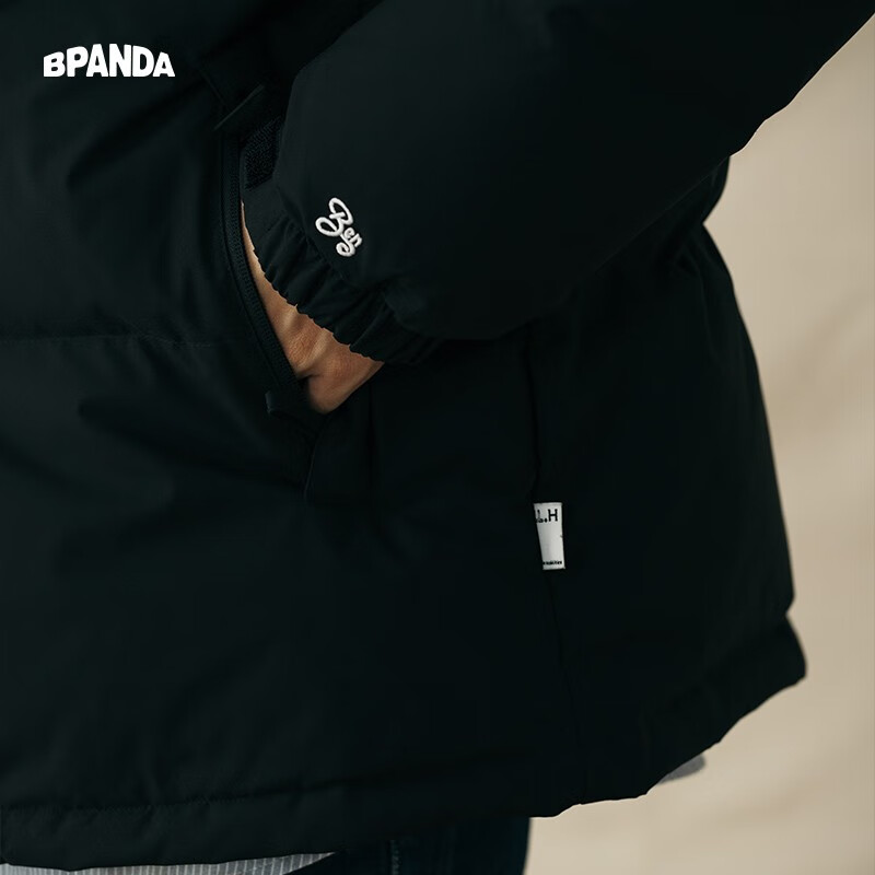 熊猫·本(ben.panda)羽绒服男潮流新款日系防泼水宽松休闲连帽80%白鸭绒保暖外套 黑色 L