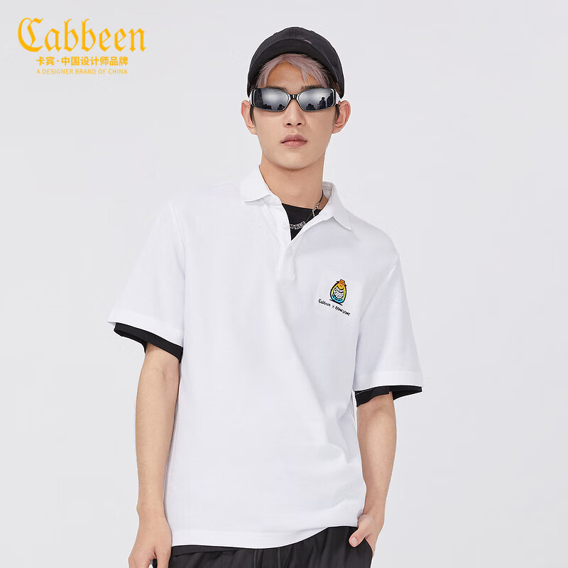 cabbeen卡宾白色polo衫上衣潮流休闲短袖b 漂白色02 58/195/xxxxl