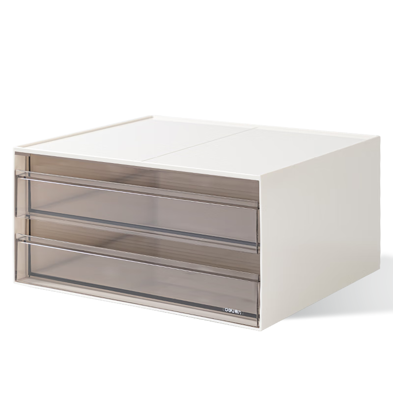 得力（deli）二格桌面收纳盒抽屉式办公分类多层可堆叠储物盒宿舍化妆品首饰杂物防尘整理盒 白色A5规格PK121