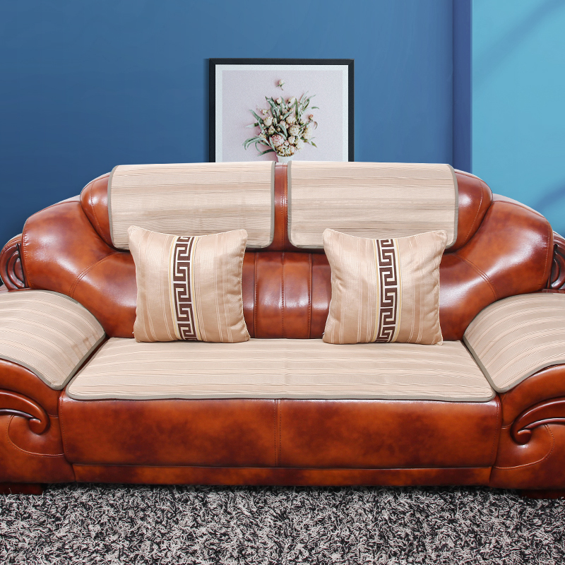 l) 夏季沙发垫冰丝透气老式皮沙发防滑坐垫布艺简约现代123组合沙发套