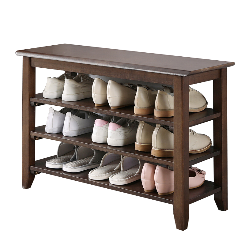 爱必居 实木换鞋凳北欧家用鞋凳式鞋柜多层鞋柜鞋橱门口玄关防尘穿鞋凳 胡桃色60cm