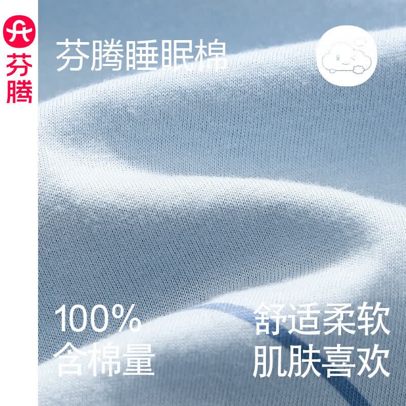 芬腾睡裙女夏季新款纯棉中长裙甜美可爱短袖薄款全棉大码睡衣裙 FX25290103灰兰 XL 建议:125-145斤