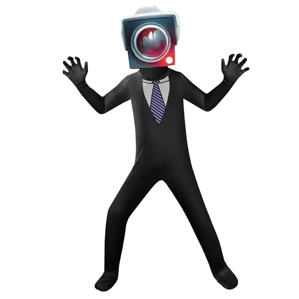 男孩电视人cos服儿童连体紧身衣万圣节cosplay服 监控人现货秒发 110