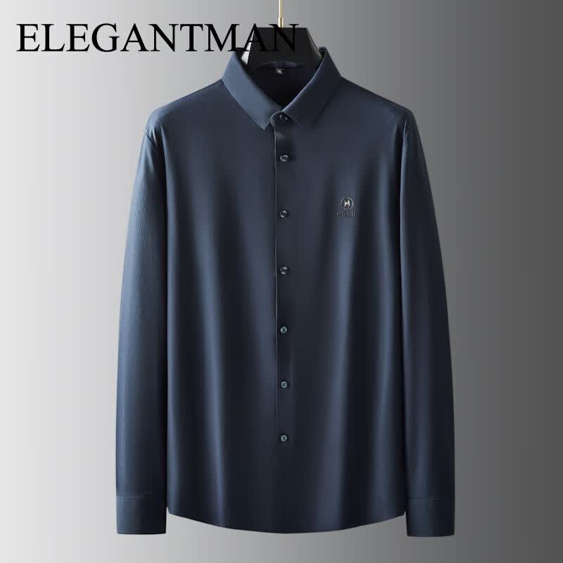 ElegantMan秋秋新款胖子衬衣加肥加大男长袖衬衫免烫弹力打底衫宽松大码男装 宝蓝 7XL属于什么档次？