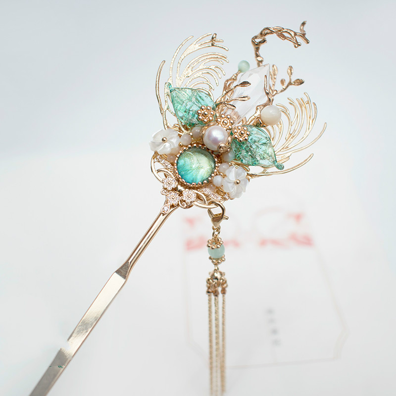 王昭君同人衍生古风流苏步摇发簪精灵公主簪子发饰女 绿色 精灵公主