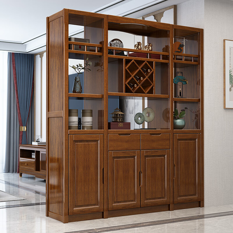 雅行现代中式胡桃木实木间厅柜入户双面门厅柜玄关客厅隔断储物柜酒柜