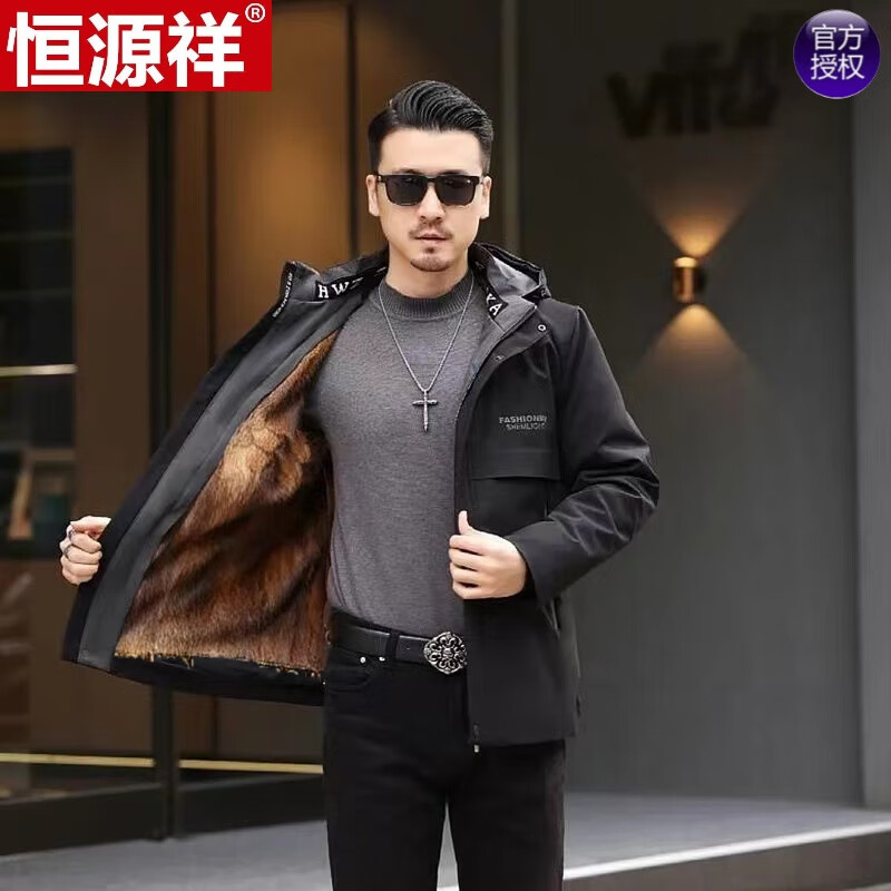 派克服男款貂皮内胆2022新款皮毛一体外套短款男士冬季皮草大衣易打理
