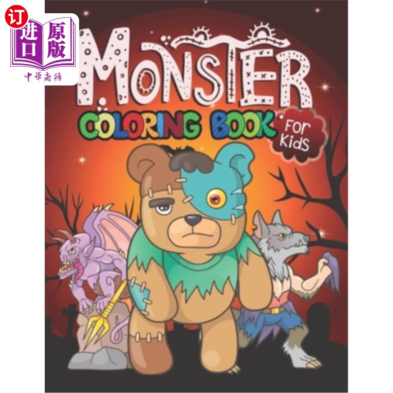 海外直订monster coloring book for kids 给孩子们的怪物彩绘书