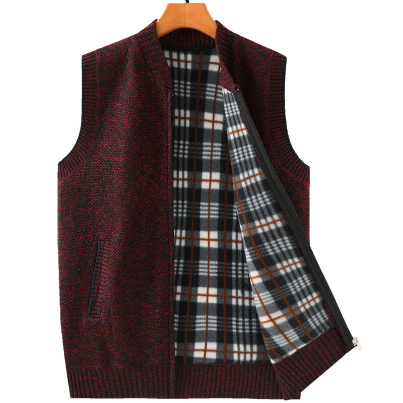 (开胸开襟衫)男士加厚中年人冬天开衫毛中中年v领拉链毛衣背心秋冬加