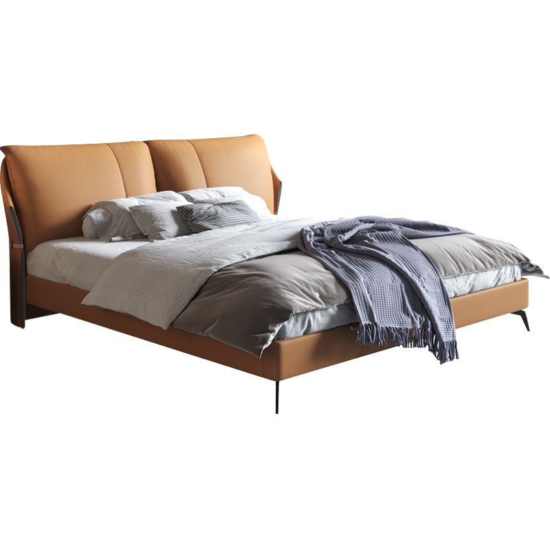 慕跃 床 现代简约主卧皮艺床现代轻奢ins主卧婚床意式极简1.8米软包床 单床+七星级睡感床垫+床头柜*2 1500mm*2000mm  框架结构