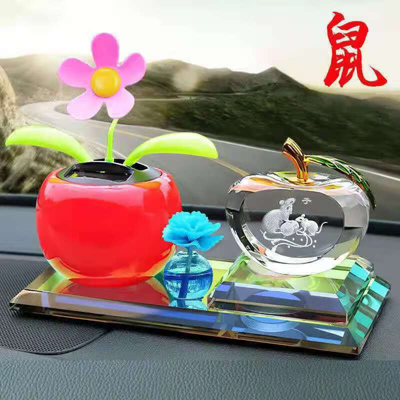 摆件中控台车载香水摆件太阳能摇摆花车内装饰用品大全 红色太阳花 鼠