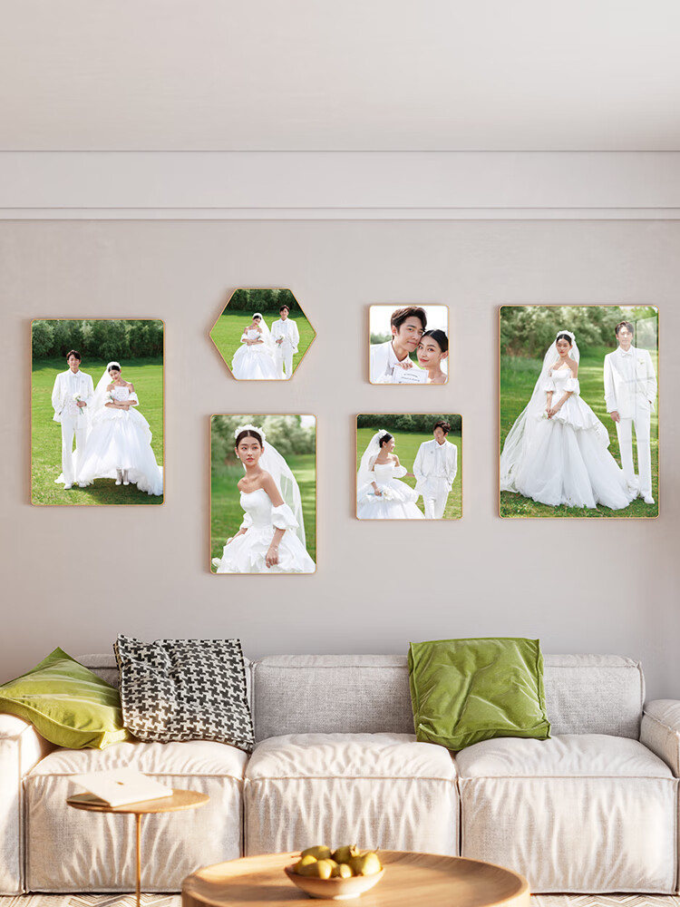 照片加裱框制作打印结婚照全家福相片框 轻奢金色:225*107cm 多框拼套