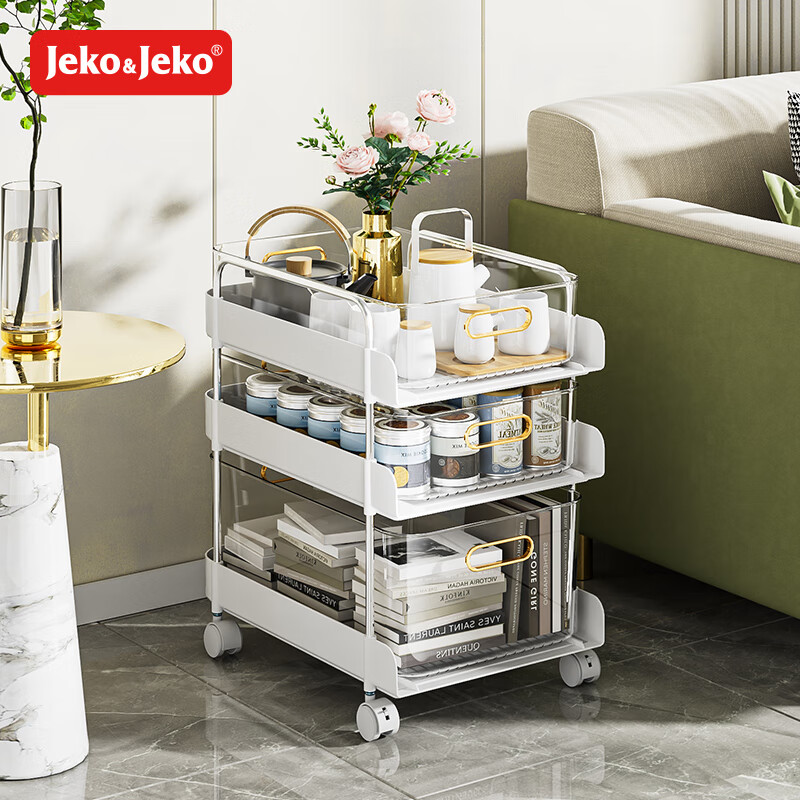 JEKO&JEKO多功能小推车置物架落地可移动储物架厨房蔬菜水果零食架三层白色属于什么档次？
