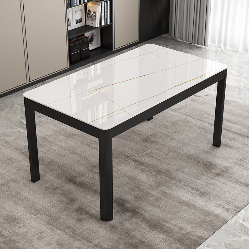 户型简约轻奢桌餐厅4人6人饭桌长方形钢化玻璃桌 100*60单桌(白金面)