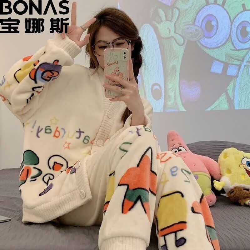 宝娜斯（BONAS）SDQ配饰女冬季珊瑚绒加厚加绒长袖套装新品 派大星 M怎么样,好用不?