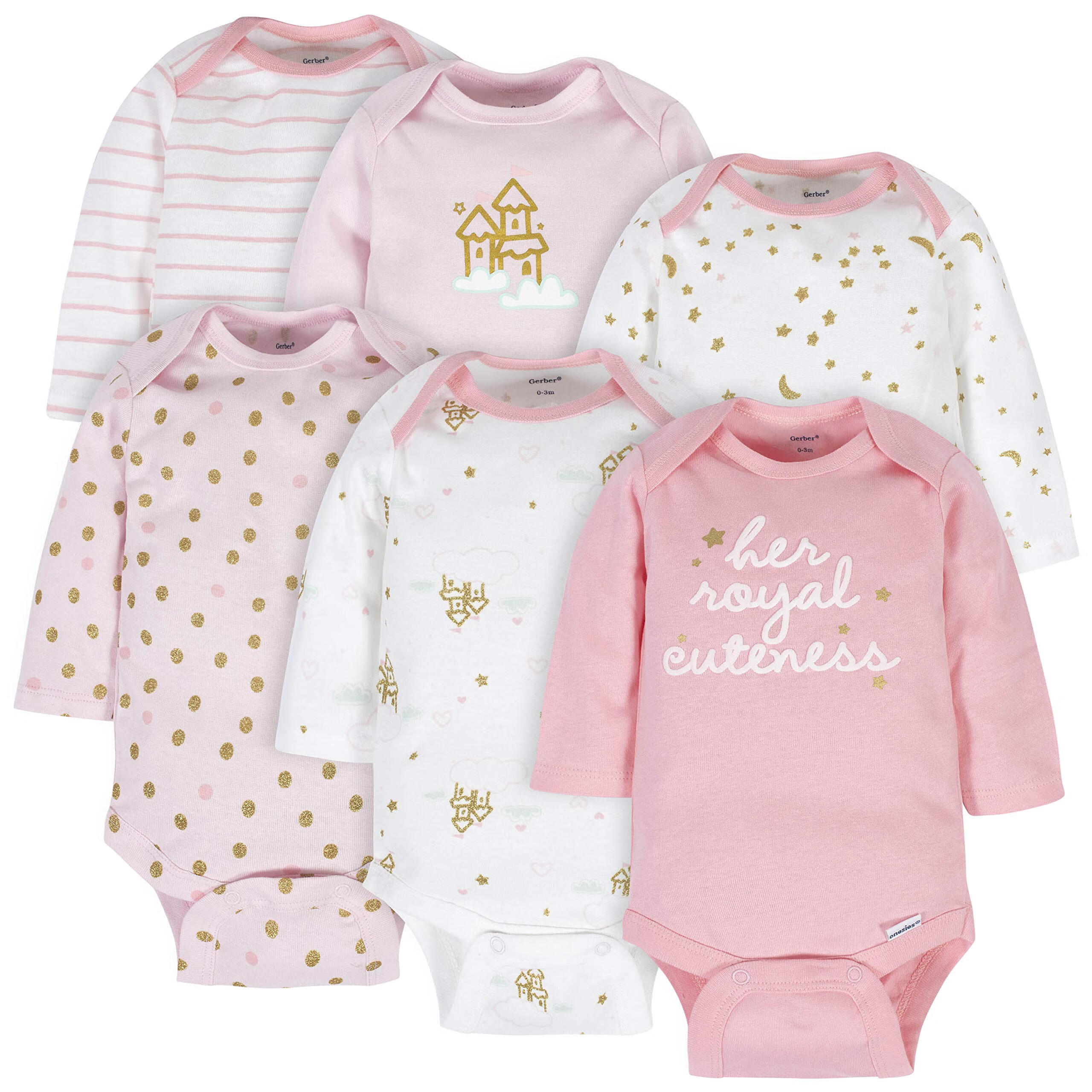gerber 嘉宝 女宝宝长袖连体衣 6 件装 城堡 newborn