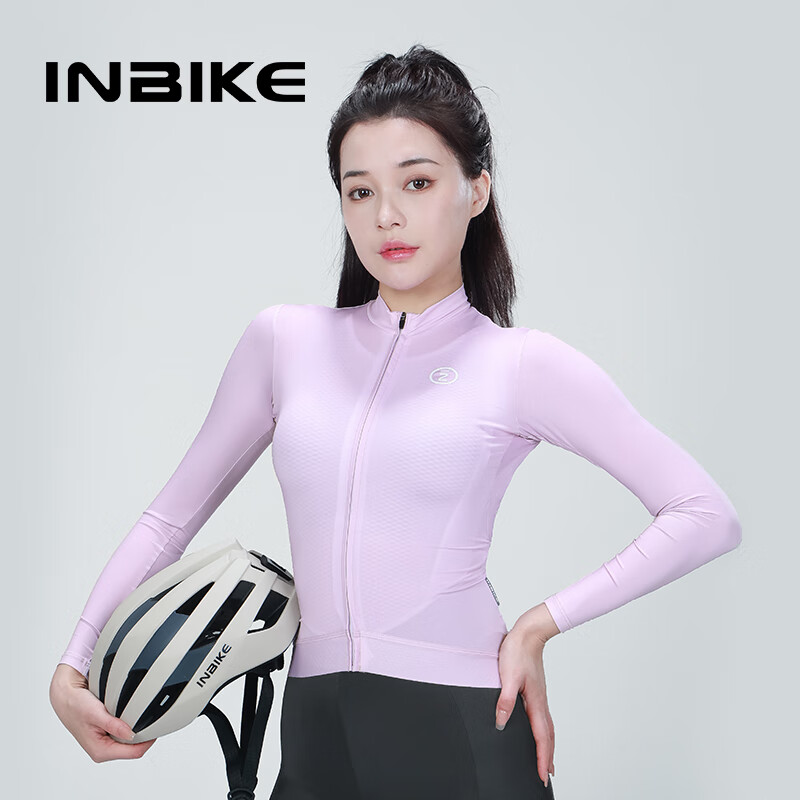 INBIKE新款骑行服专业速干女长袖春夏公路山地自行车防晒透气薄上衣 浅粉 【长袖上衣】 L