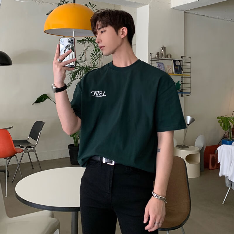 纯棉短袖t恤男夏季圆领ins潮牌男士体恤半袖韩版潮流宽松男生中袖 深