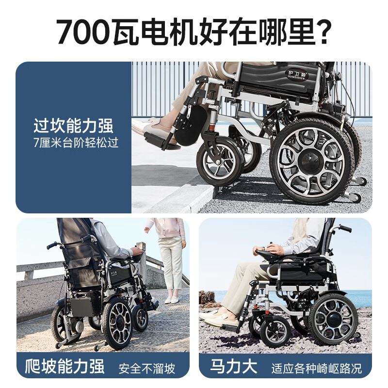 香港护卫神爬坡电动轮椅老人智能全自动过坎残疾人700瓦大电机可折叠轮椅车 低靠背-20安锂电池+续航30公里+四轮减震+推荐