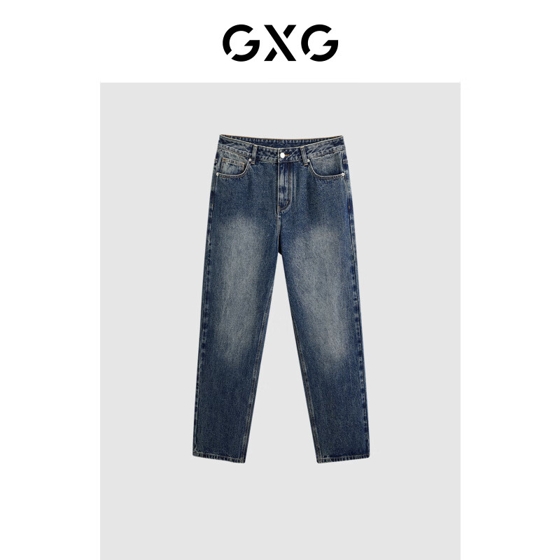 GXG男装 经典水洗休闲基础直筒牛仔裤男长裤冬季新品 深蓝色1 M