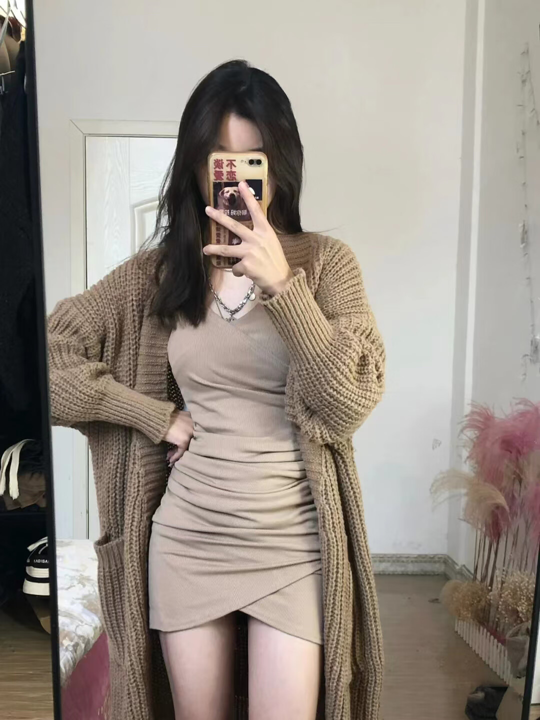 奔瑜胸大微胖女生显瘦套装秋冬宽松女装女2023新款慵懒风针织毛衣外套