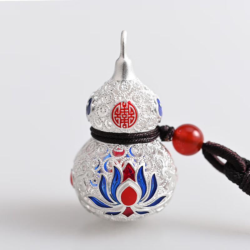 年年欢手工花银葫芦吊坠女999足银男镂空掐丝民族项坠喜字情侣项链