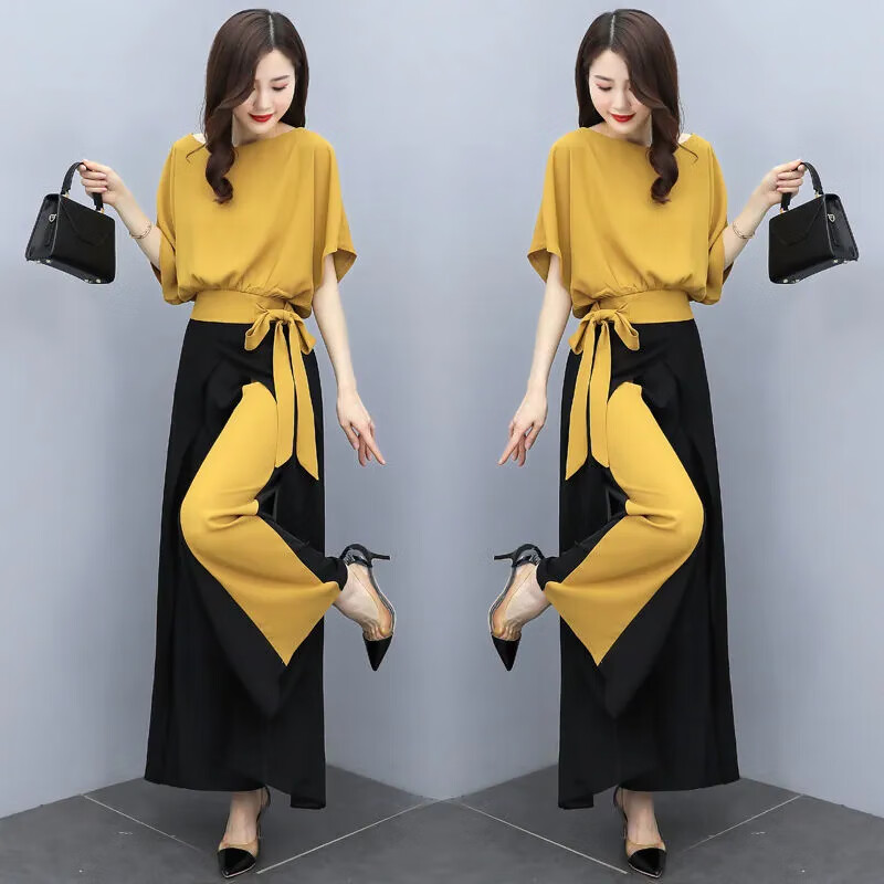 贝洛兔40直50岁女人穿的夏季衣服套装洋气质妈妈装阔腿休闲时尚职业