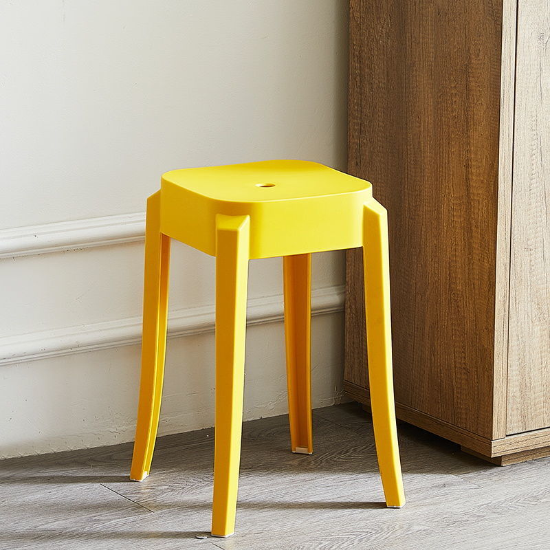 北欧加厚塑料凳子吃饭家用客厅凳创意叠放餐厅等位板凳圆凳 黄色方凳【加强款】 8把以上单把价格
