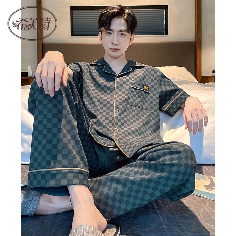 希芙诗 纯棉睡衣男士夏季薄款短袖长裤夏天可外穿时尚