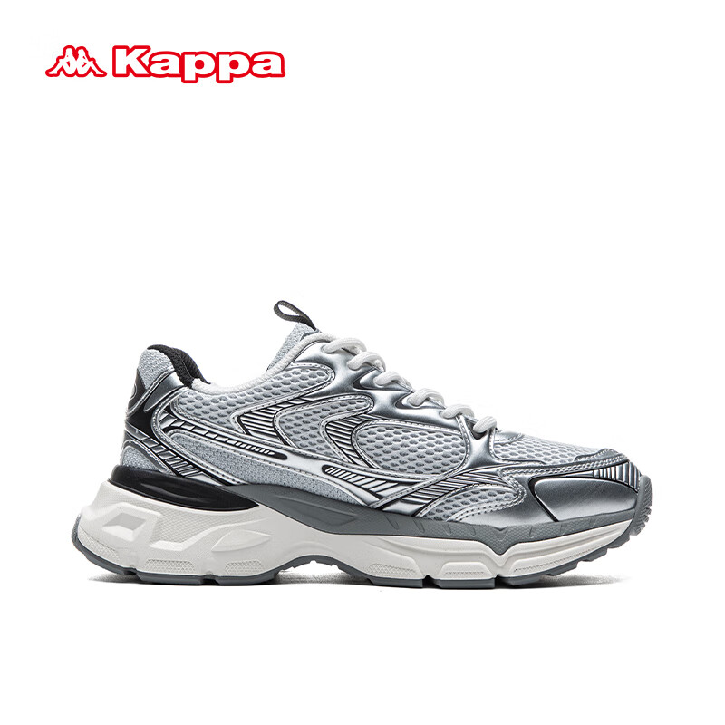 卡帕（Kappa）官方银色老爹鞋子男鞋厚底增高情侣运动鞋 奥运灰 42