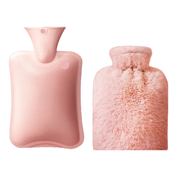 为伴仿兔绒注水热水袋暖水袋暖手宝宝女生防爆姨妈神器 樱花粉2000ml