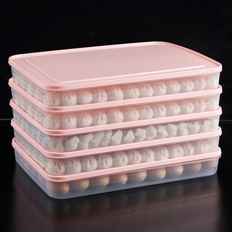 饺子盒冻饺子冰箱速冻水饺家用食物保鲜盒托盘冷冻混沌收纳盒 北欧粉 大号3盒3盖