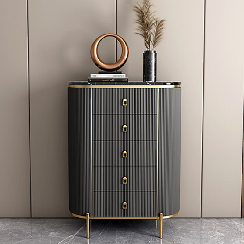 新品五斗柜轻奢简约后现代入户装饰柜卧室客厅大理石收纳柜 灰色五斗