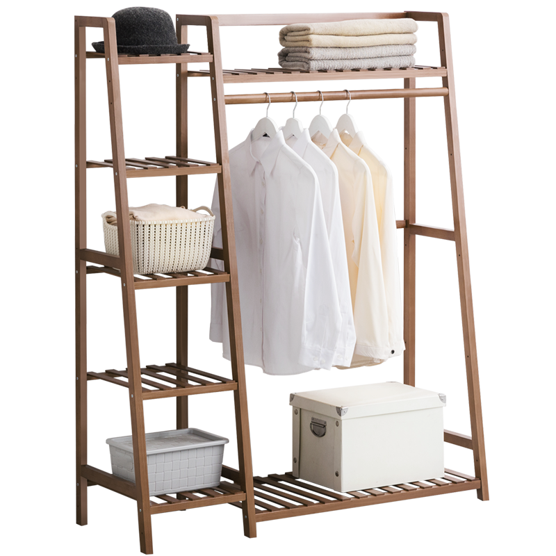 木马人家用卧室简易衣柜出租房衣服收纳衣架衣橱现代简约多层实木布衣柜加固置物架楠竹小户型卧室衣帽架 【升级特厚】梯形款-茶色110长