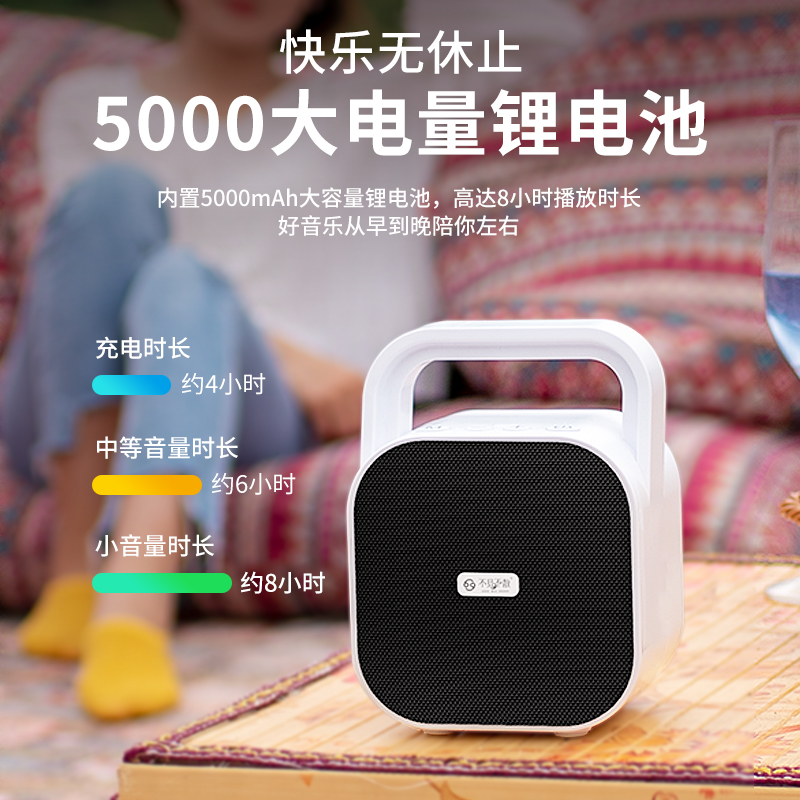 不见不散BV670手提户外小型无线蓝牙音箱低音炮大功率专业广场舞小音响便携式大音量扩音器家用播放器 白色