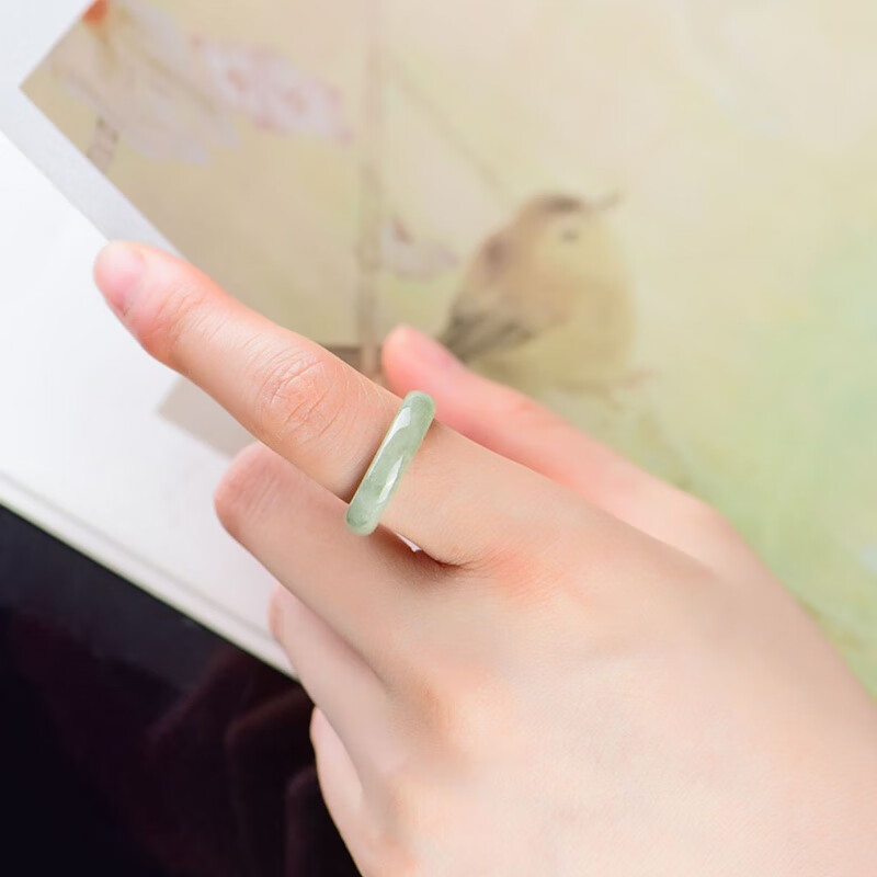 指环冰种男女温润冰糯玉石素玉戒圈情侣饰品尾戒 瘦小女生手指16mm