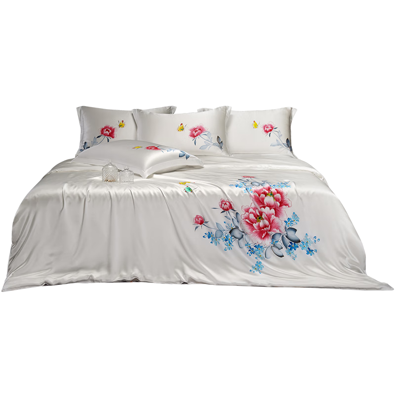 枕水人家100%桑蠶絲被套單件單人真絲單獨被罩寬邊絲綢床上用品200x230cm 一枝獨秀【單個被套】 220X240cm