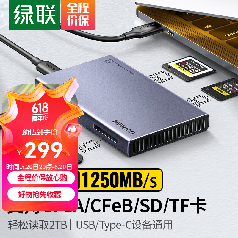 绿联多合一读卡器USB3.2高速支持CFA/B/SD/TF/CF型相机行车记录仪监控内存卡手机存储卡 USB3.2高速读卡器